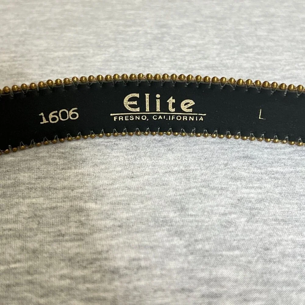 Elite Womens Belt Large Tan Patchwork Metallic Snake Reptile Textured Leather 1